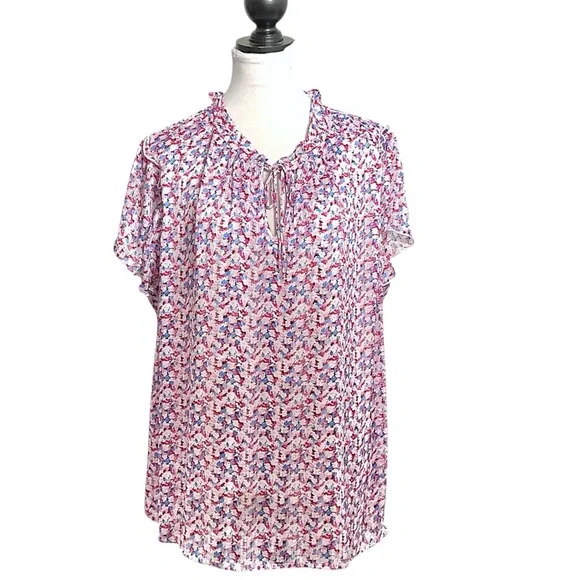 C by One Blouse Flutter Sleeve Summer Top Boho Semitransparent Lined Plus 2X - Picture 2 of 16